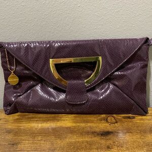Big Buddha Santa Barbara Purple Snakeskin Clutch